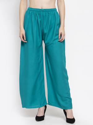 Turquoise plain rayon palazzo-pants 1