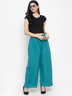 Turquoise plain rayon palazzo-pants 2