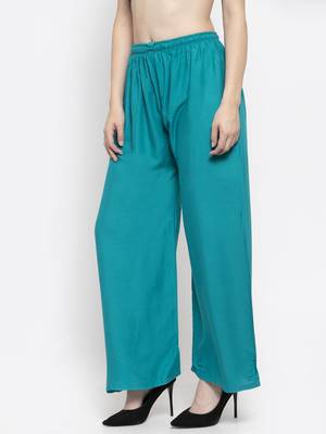 Turquoise plain rayon palazzo-pants 3
