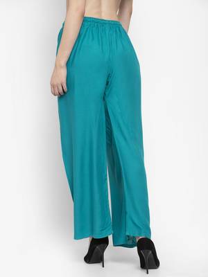 Turquoise plain rayon palazzo-pants 4