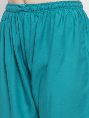 Turquoise plain rayon palazzo-pants 5