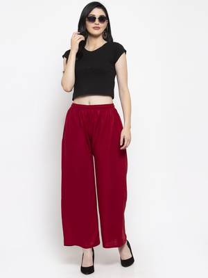 Maroon plain rayon palazzo-pants 2