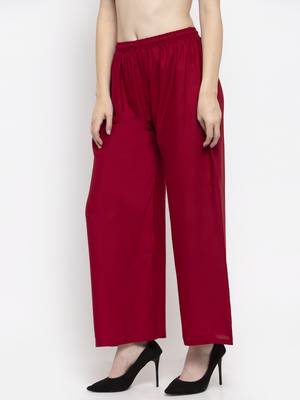 Maroon plain rayon palazzo-pants 3