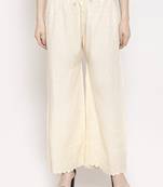 Cream embroidered rayon palazzo-pants