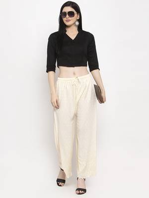 Cream embroidered rayon palazzo-pants 2