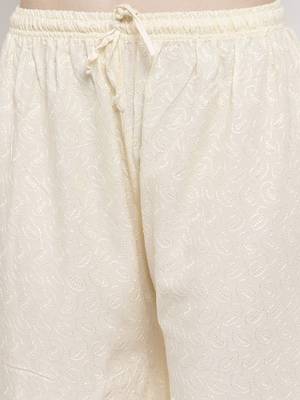 Cream embroidered rayon palazzo-pants 5