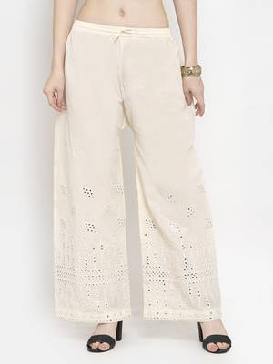 Off-white plain rayon palazzo-pants 1