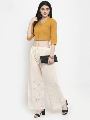 Off-white plain rayon palazzo-pants 2