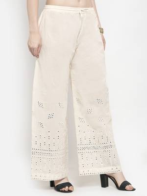 Off-white plain rayon palazzo-pants 3