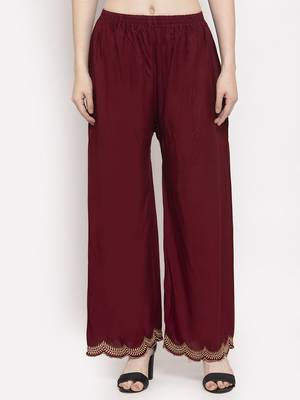 Maroon plain rayon palazzo-pants 1