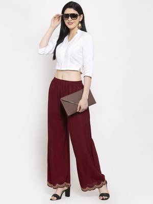Maroon plain rayon palazzo-pants 2
