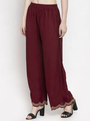 Maroon plain rayon palazzo-pants 3