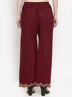 Maroon plain rayon palazzo-pants 4