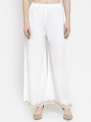 White plain rayon palazzo-pants 1