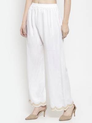 White plain rayon palazzo-pants 3