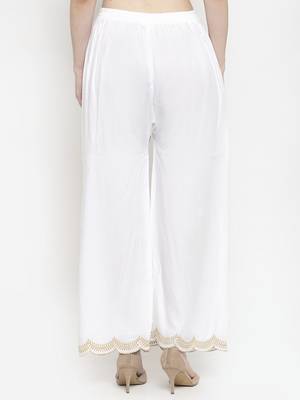 White plain rayon palazzo-pants 4