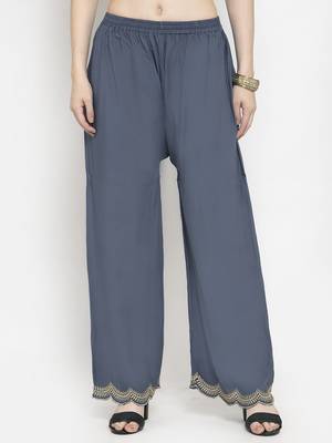 Grey plain rayon palazzo-pants 1