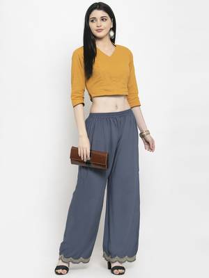 Grey plain rayon palazzo-pants 2