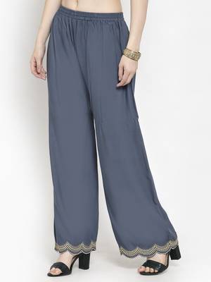 Grey plain rayon palazzo-pants 3