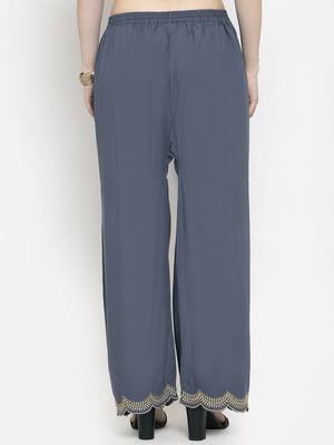 Grey plain rayon palazzo-pants 4