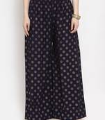 Navy-blue printed rayon palazzo-pants