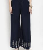 Navy-blue plain rayon palazzo-pants