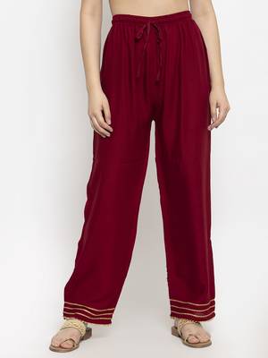 Maroon plain rayon palazzo-pants 1