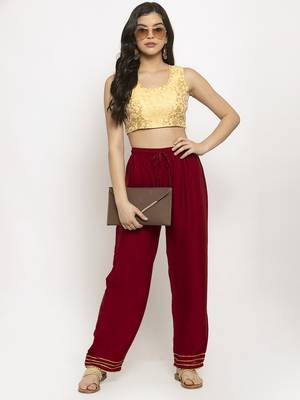 Maroon plain rayon palazzo-pants 2