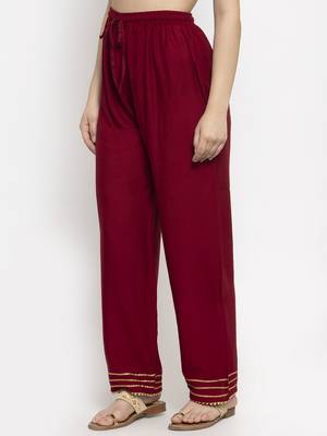 Maroon plain rayon palazzo-pants 3