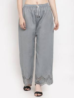 Grey plain rayon palazzo-pants 1
