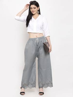 Grey plain rayon palazzo-pants 2