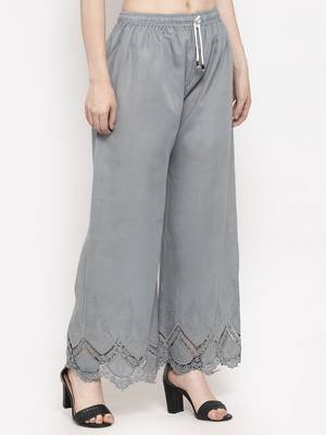 Grey plain rayon palazzo-pants 3