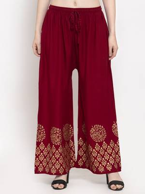 Maroon printed rayon palazzo-pants 1