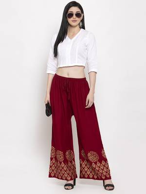 Maroon printed rayon palazzo-pants 2