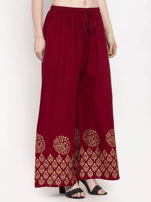 Maroon printed rayon palazzo-pants 3