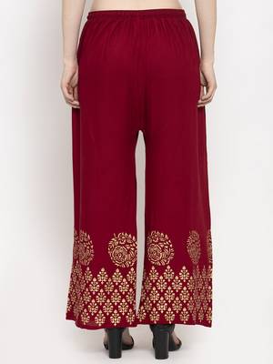 Maroon printed rayon palazzo-pants 4