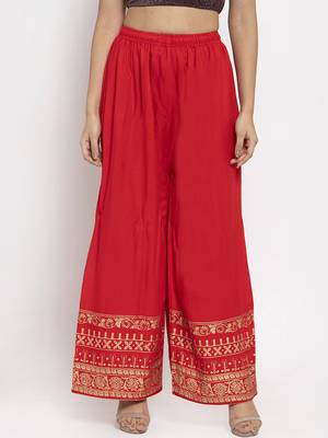 Red printed rayon palazzo-pants 1