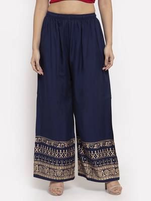 Navy-blue printed rayon palazzo-pants 1