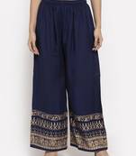 Navy-blue printed rayon palazzo-pants