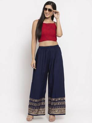 Navy-blue printed rayon palazzo-pants 2