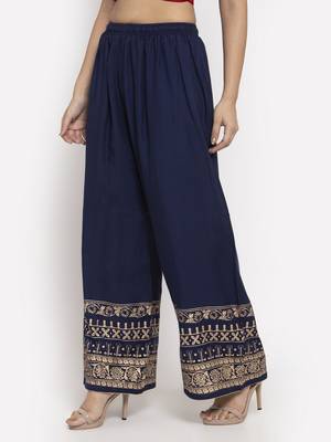 Navy-blue printed rayon palazzo-pants 3
