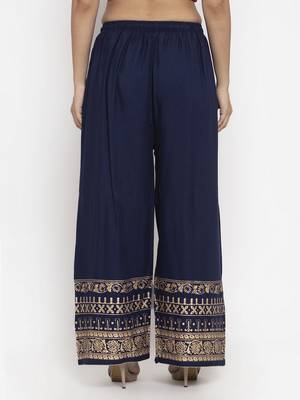 Navy-blue printed rayon palazzo-pants 4