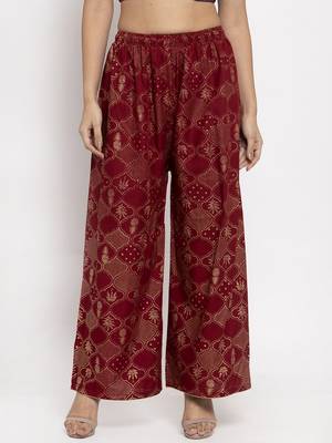 Maroon printed rayon palazzo-pants 1