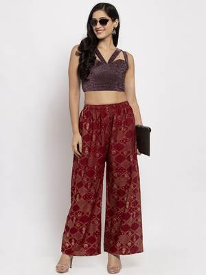 Maroon printed rayon palazzo-pants 2