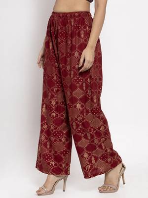 Maroon printed rayon palazzo-pants 3