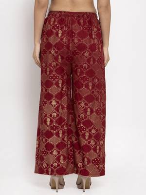Maroon printed rayon palazzo-pants 4