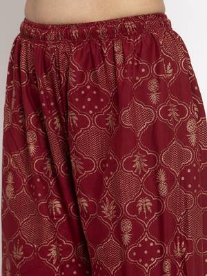 Maroon printed rayon palazzo-pants 5