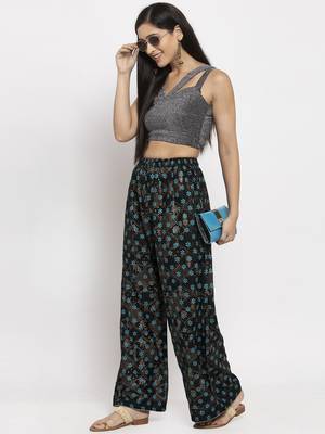 Black printed rayon palazzo-pants 2