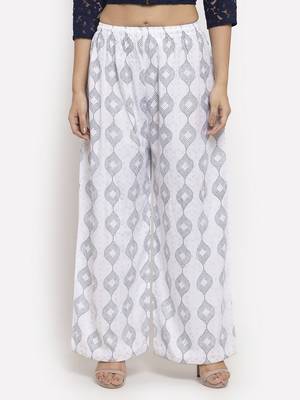 White printed rayon palazzo-pants 1
