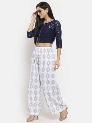 White printed rayon palazzo-pants 2
